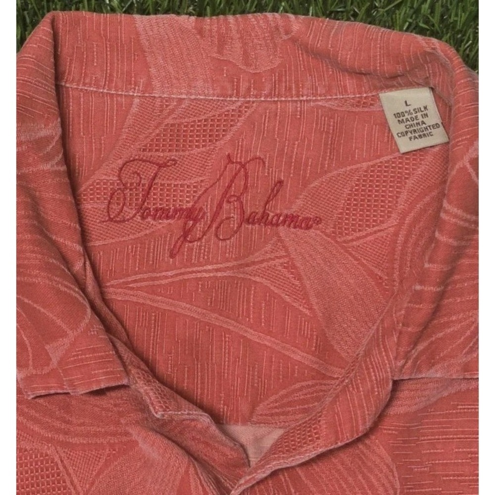 Tommy Bahama Shirt Large 100% Silk Tonal Floral Jacquard Terracotta Camp XL Fit - Picture 4 of 8